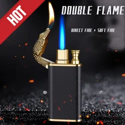 Blue Flame Metal Crocodile Dolphin Double Fire Lighter Creative Windproof Open Flame Conversion Lighter Gift for Men