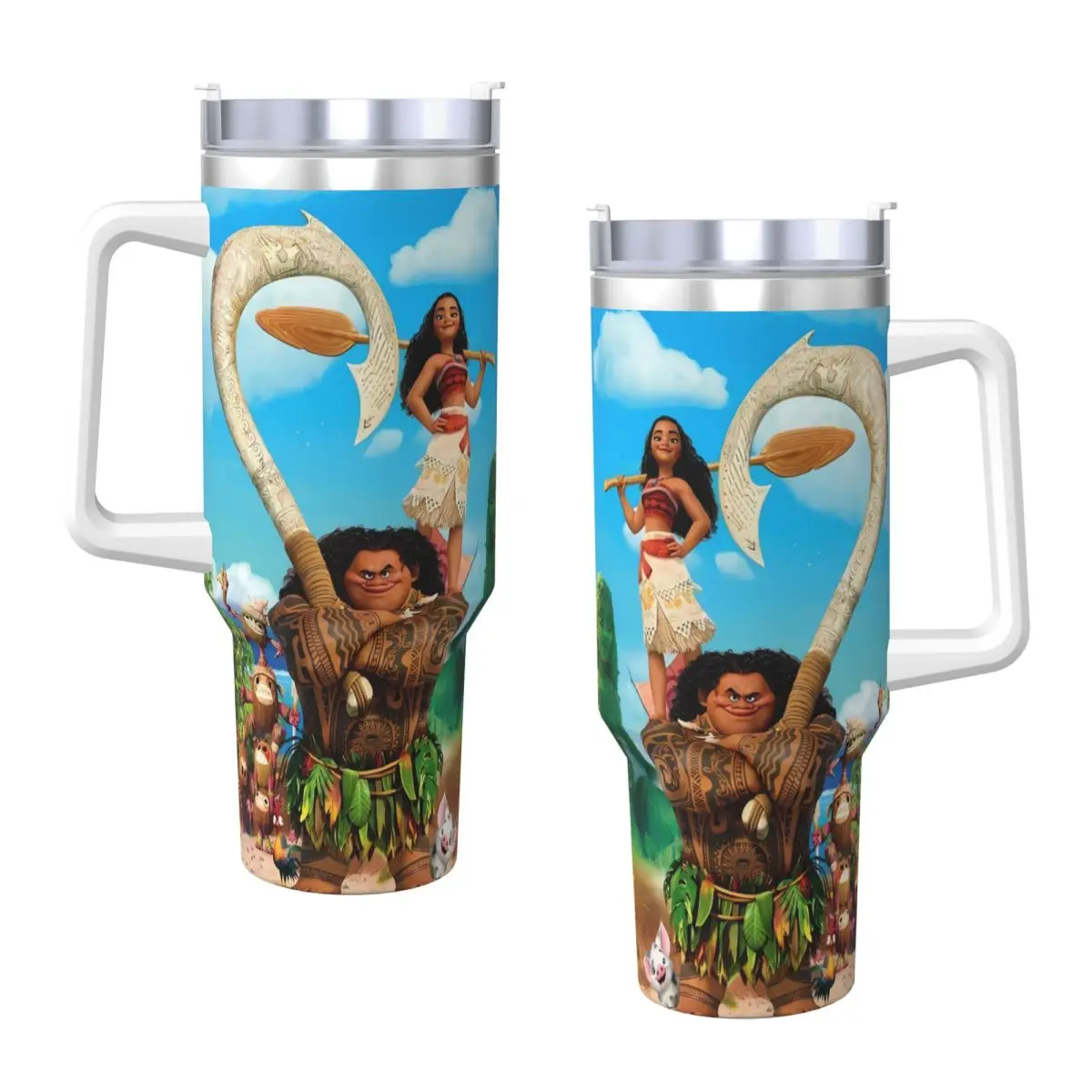 Stainless Steel Tumbler Movie Moana Maui Friendship Cup With Straws Hot Drinks Water Bottle Leakproof Large Capacity Thermal Cup