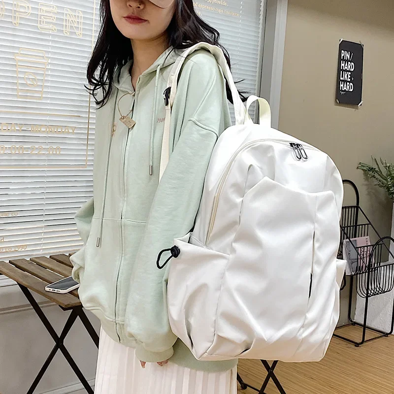 Simple Trendy School Bag Large Capacity Student Korean Style Solid Color Travel Backpack for Men and Women