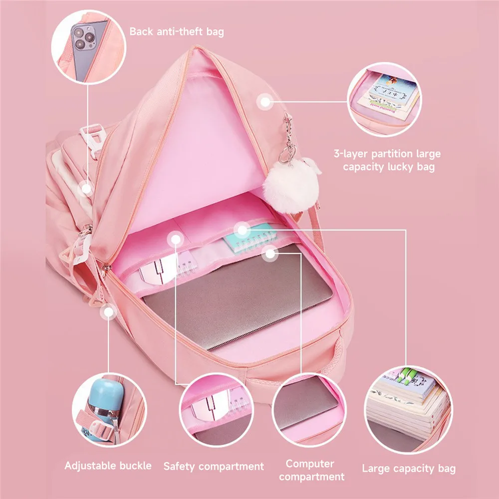 School Bag Top Handle Backpack Multi Pockets Lightweight Daypack Large Capacity Bag Waterproof Satchel for School Work College