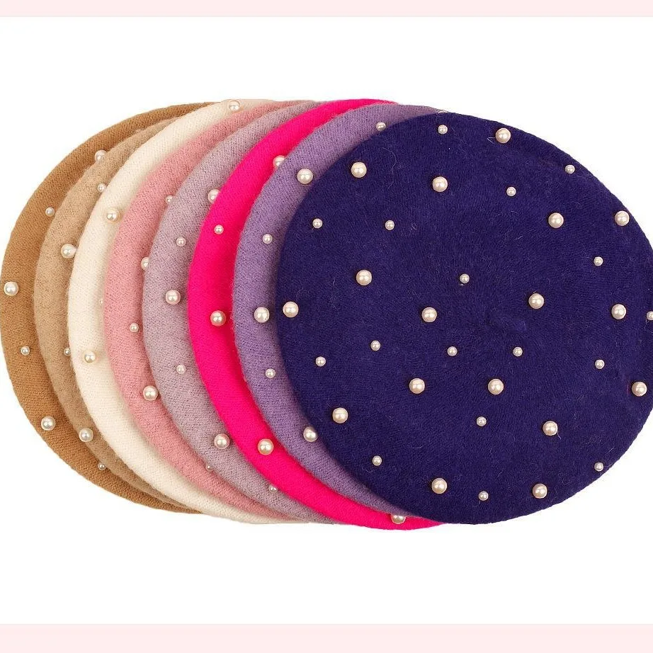 パールウールベレー帽つばなしレトロ帽子画家ドームハット多用途パンプキンニット帽子女性ボンネットリュクスゴロコルテイズラナ4m823