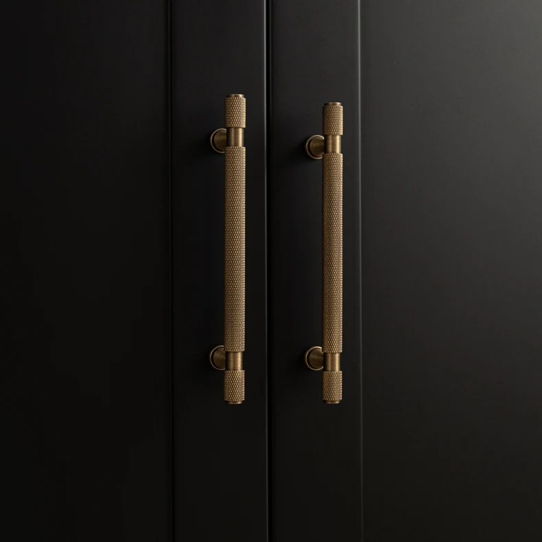 Santaya Solid Antique Brass Handles With Knurled Cross Pattern for Kitchen Cabinet T Bar Pull Bedroom Wardrobes and Drawer Knobs