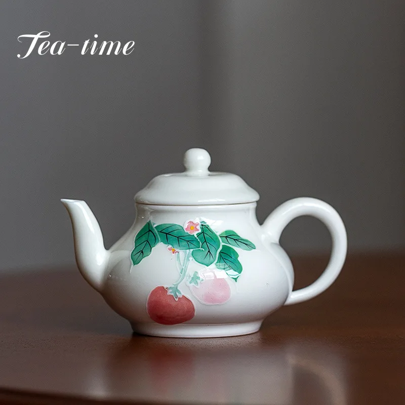 100ml Pure Hand-painted Strawberry Art Ceramic Teapot Single Pot Household Tea Kettle Sketch Pot with Filter Hole Kung Fu Teaset