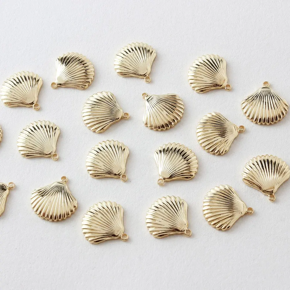 6PCS Shell Shape Charm Jewelry Making Supplies Necklace Pendant Minimalist DIY Handmade Brass 18k Gold Plated 13mm