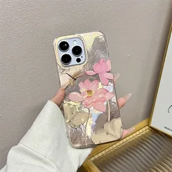 Lotus Dragonfly Phone Case For iPhone 16 15 14 13 12 11 Mini Pro Max X XR XSMax 7 8 Plus Glacier Pattern Shockproof Soft Cover