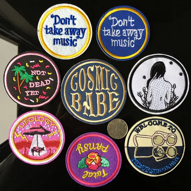 Exquisite Personalized Clothing Embroidery DIY Cloth Sticker Round European and American Style UFO Adhesive Moto Patch Pride