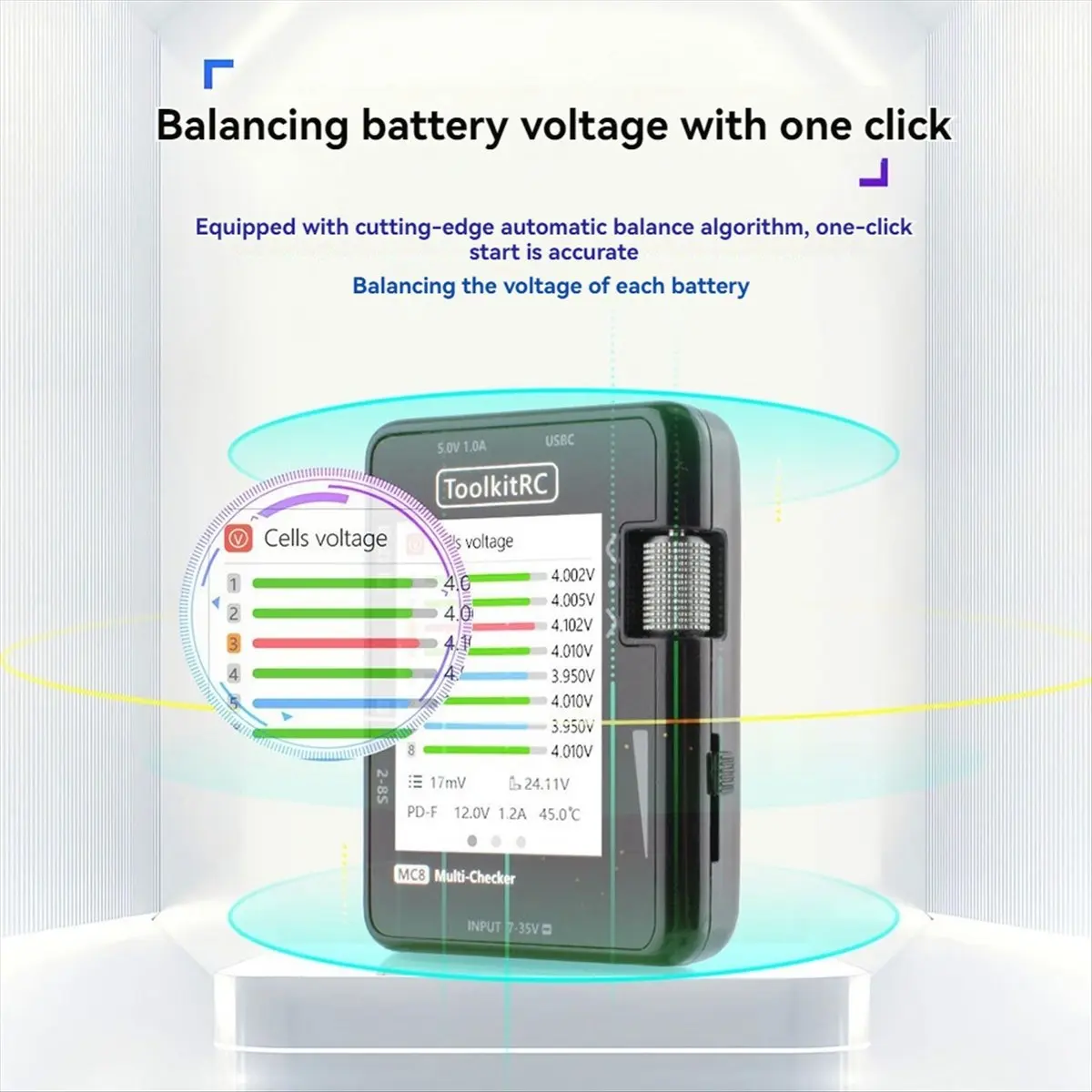 #91Z MC8 Charger ,ToolkitRC MC8 Battery Checker LCD Display Digital Battery (Black)