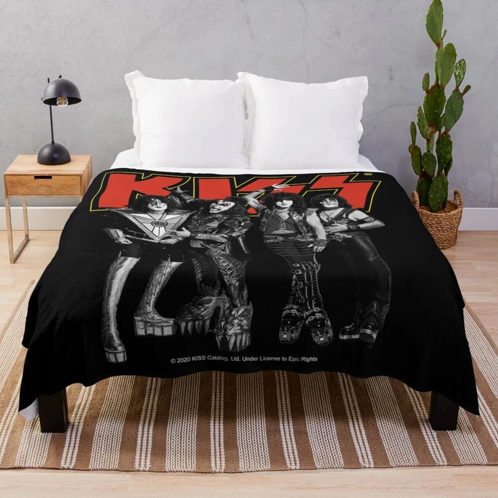 

Kiss - Group Band Logo - Full Yellow and Red Throw Blanket Decorative Sofas Thin Polar Flannels Blankets