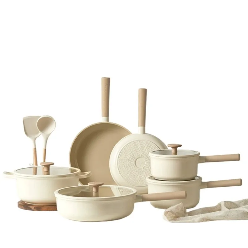 Geling Chinese Cheap White Titanium Ceramic Kitchen Pans and Pots Wholesale 8 Pcs Non Stick Camping Cooking Tool Cookware Sets
