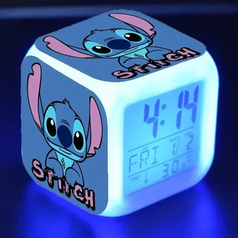 Disney Stitch Alarm Clock Lilo & Stitch Night Light Color Change 7 Led Cute Desk Home Decor Kids Students Birthday Creative Gift