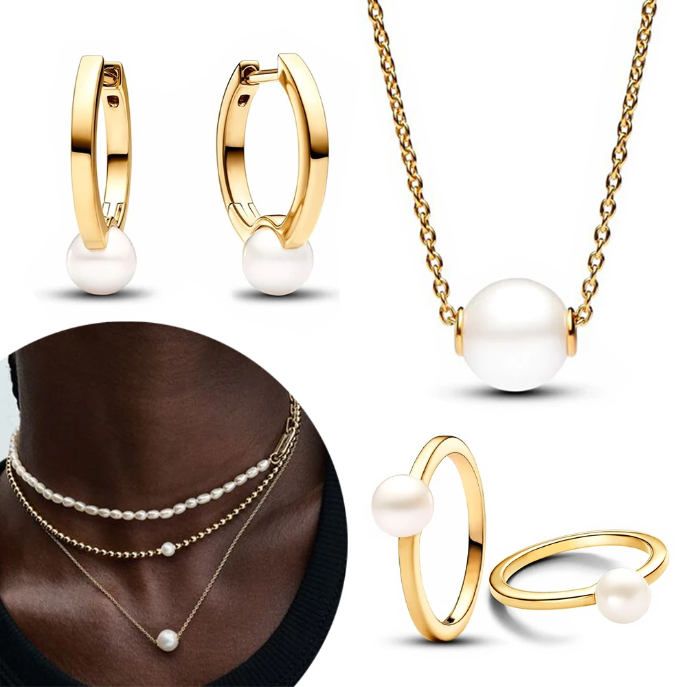 

925 Sterling Silver Treated Freshwater Cultured Pearls & Beads Pearl Collarbone Necklace Fit Light Luxury Exquisite Gift