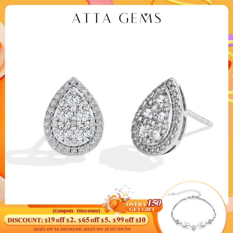 

Attagems Teardrop Shape Earrings Moissanite DVVS1 Round Cut 925 Sterling Silver Gold Plated For Women Wedding Party Jewelry Gift