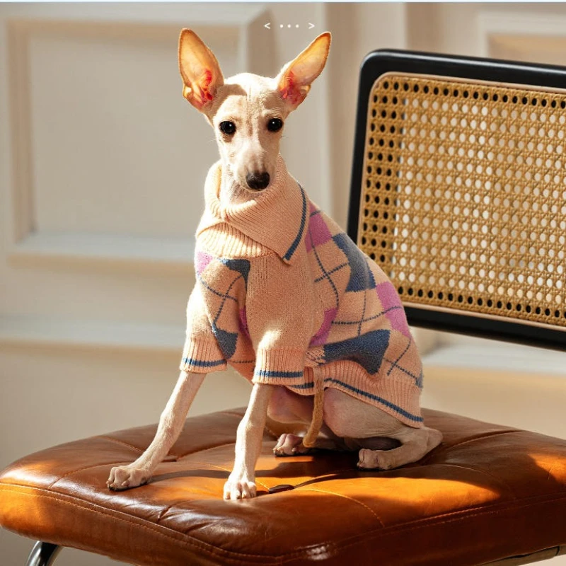 

Модная теплая зимняя одежда для собак: вязаный свитер в клетку, комфортная одежда для щенков, вязаные комплекты