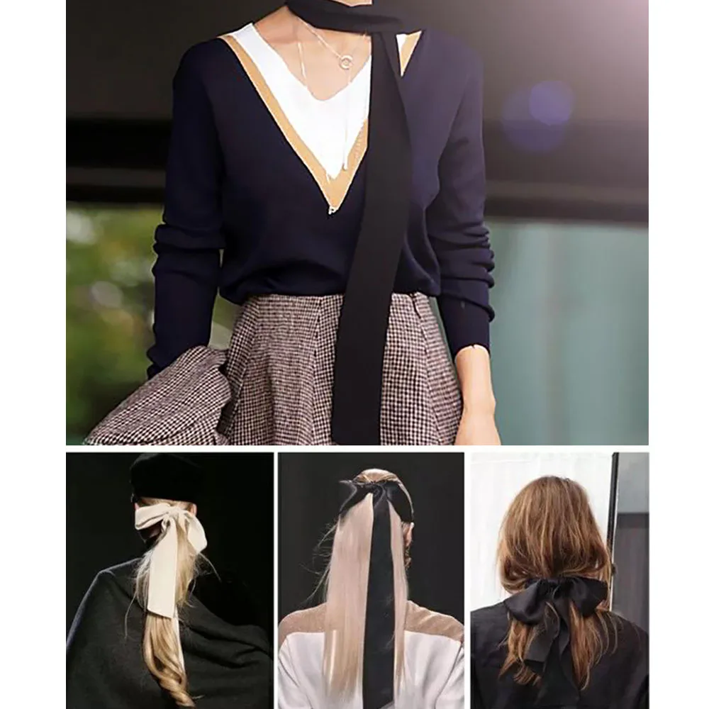 New Solid Color Slender Narrow Long Scarf Tied Bag Handle Scarves Small Satin Ribbon Decorative Bag Skinny Scarves