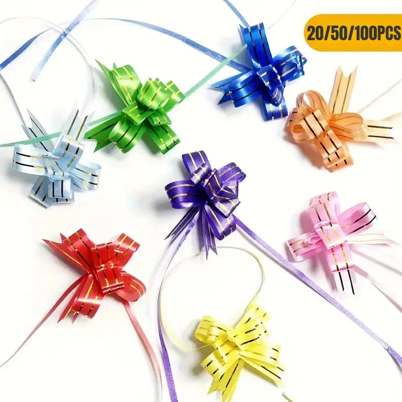 20/50/100PCS Colorful Pull Bows Ribbons Flower for Candy Gift Packing Box Decoration Holiday Birthday Party Wedding Bow Supplies