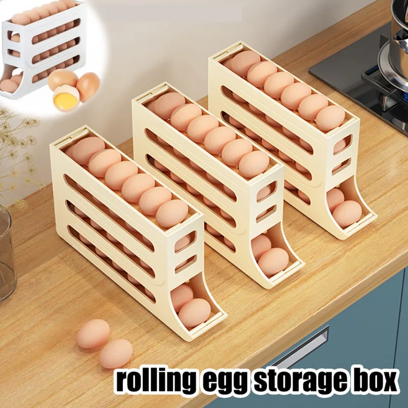 

2 Pcs Refrigerator Egg Storage Box Automatic Scrolling Egg Holder Household Large Capacity Kitchen Dedicated Egg Storage Rack