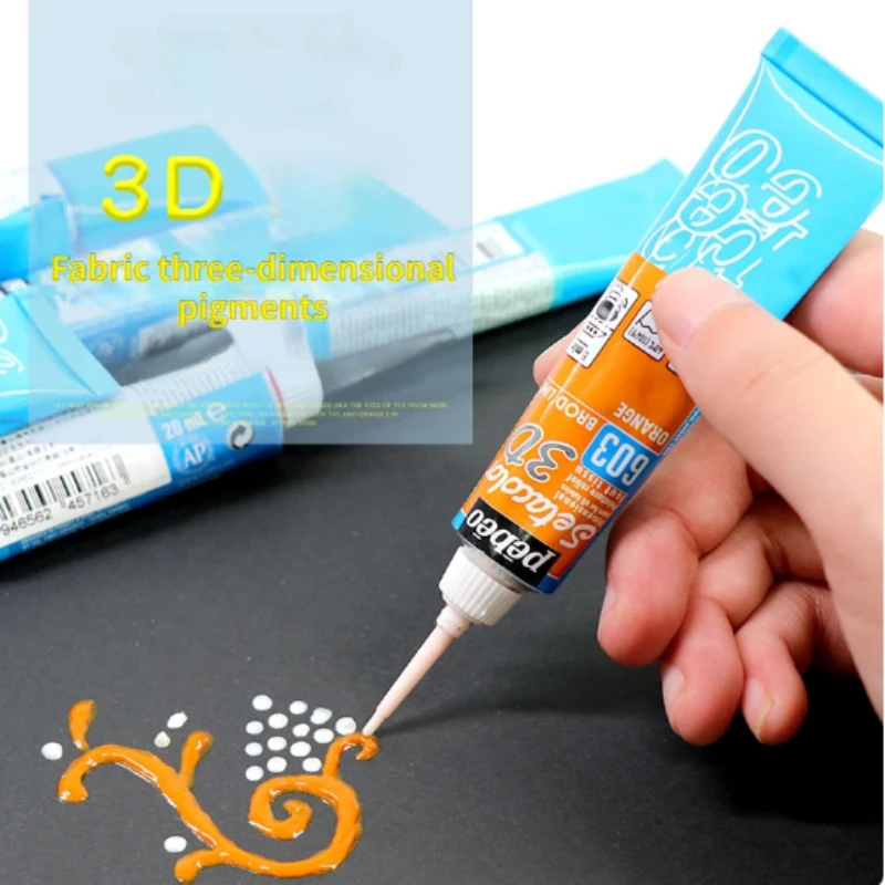 20ml 3D Fabric Three Dimensional Pigment Artist Hand Drawn DIY Glass Ceramic Decorative Painting Brush Fabric Paint Art Supplies