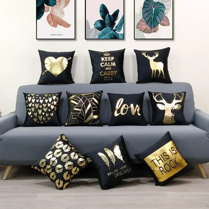 Golden Bronzing Pillow Super Soft Velvet Flamingo Pineapple Black Bronzing Cushion Sofa Car Pillowcase