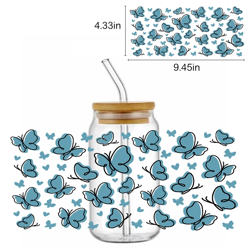 Color Butterfly Hot Selling Design 3D Uv Dtf cup Sleeve Sticker For 16oz Cups Wrap Transfer Sticker Label