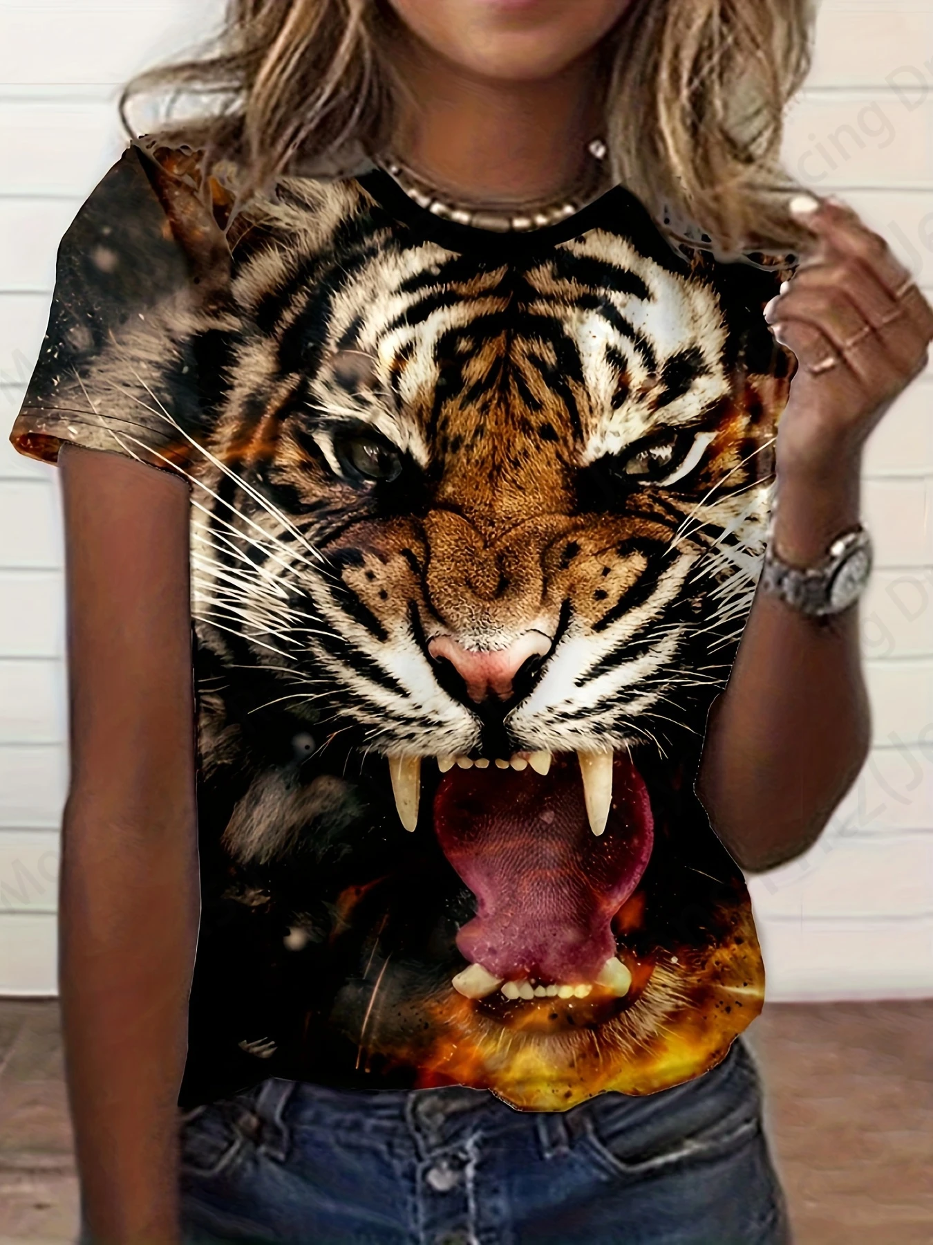 Summer Women T-shirt 3d Tiger Print Tshirt Women Fashion T-shirt Casual Crew Neck Short Sleeve T Shirt Animal Tops Tees Floral