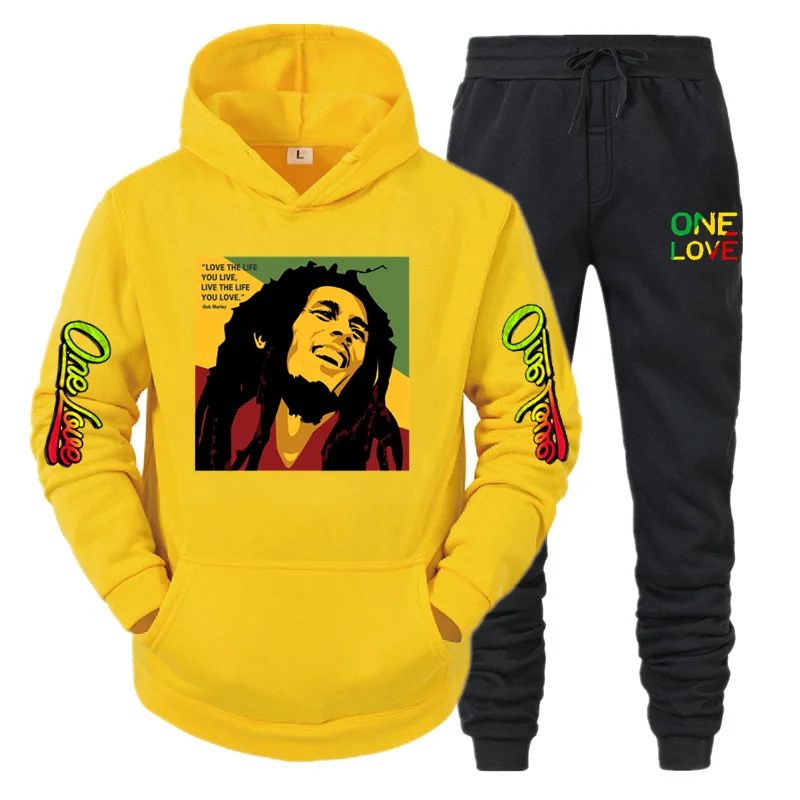 Moletom com capuz feminino bob marley legendary reggae amor rapper impressão moletom inverno moda casual topo manga comprida + calças conjunto