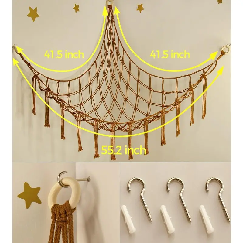 Stuffed Animal Hammock-Large Stuffed Net Toys Corner-Hanging Stuff Animal Toy Storage Organizer For Plush Plushie Display Decor