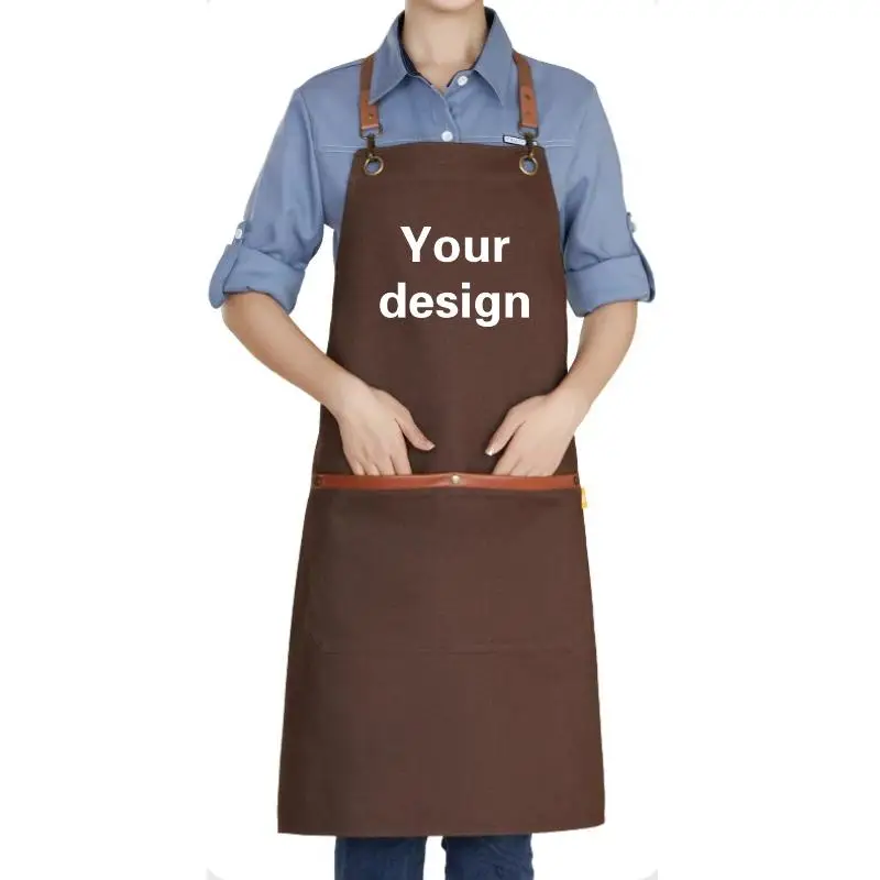 Cotton Coarse Patterned Apron Customized Logo For High-end Dining Nail Art Milk Tea Coffee Shop Kitchen Painting Work Clothes