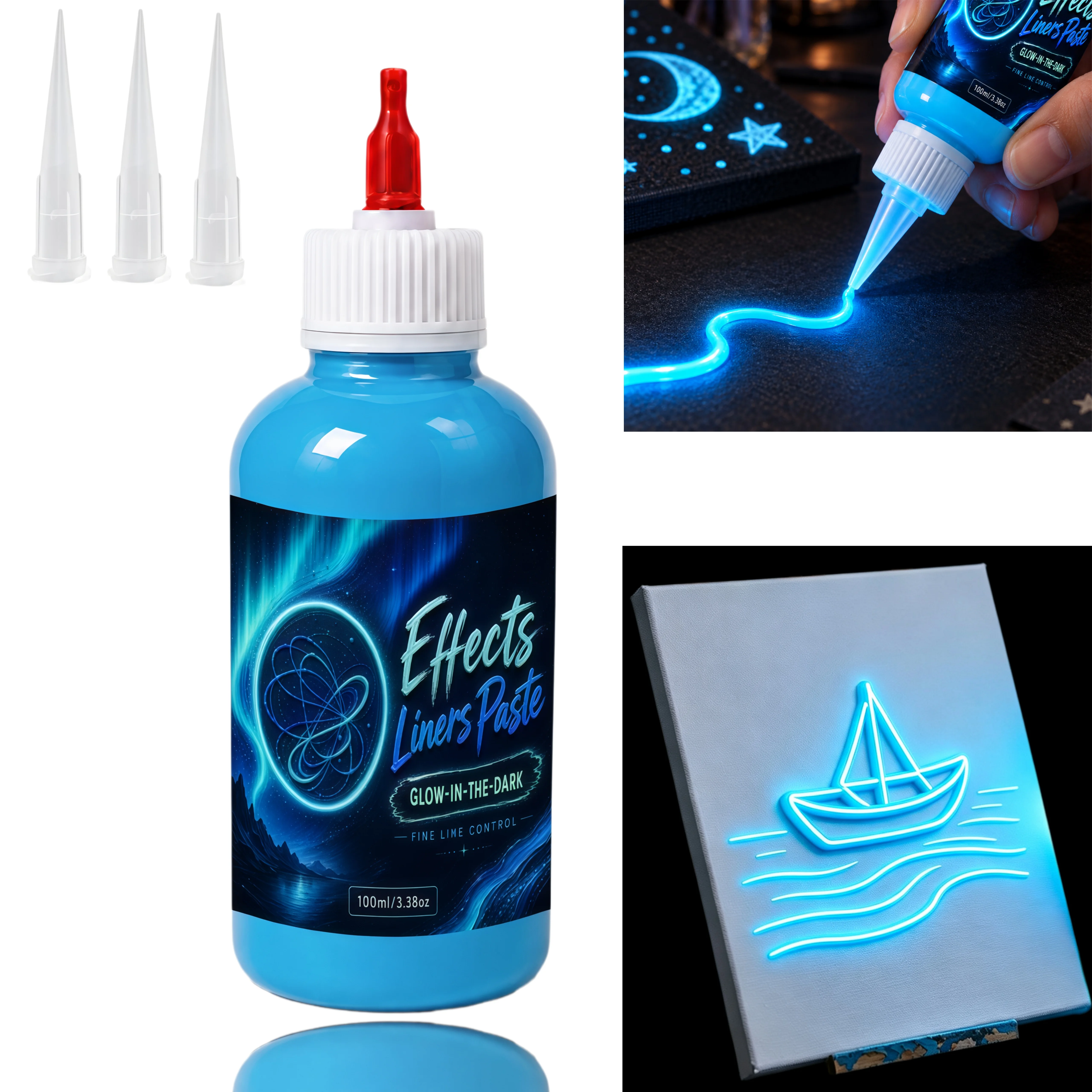 Pigment Glow-in-Dark 3D Relief Texture Paste, Ready-to-Use Ultra-Fine Tip Acrylic Liner for Precise Painting Creations