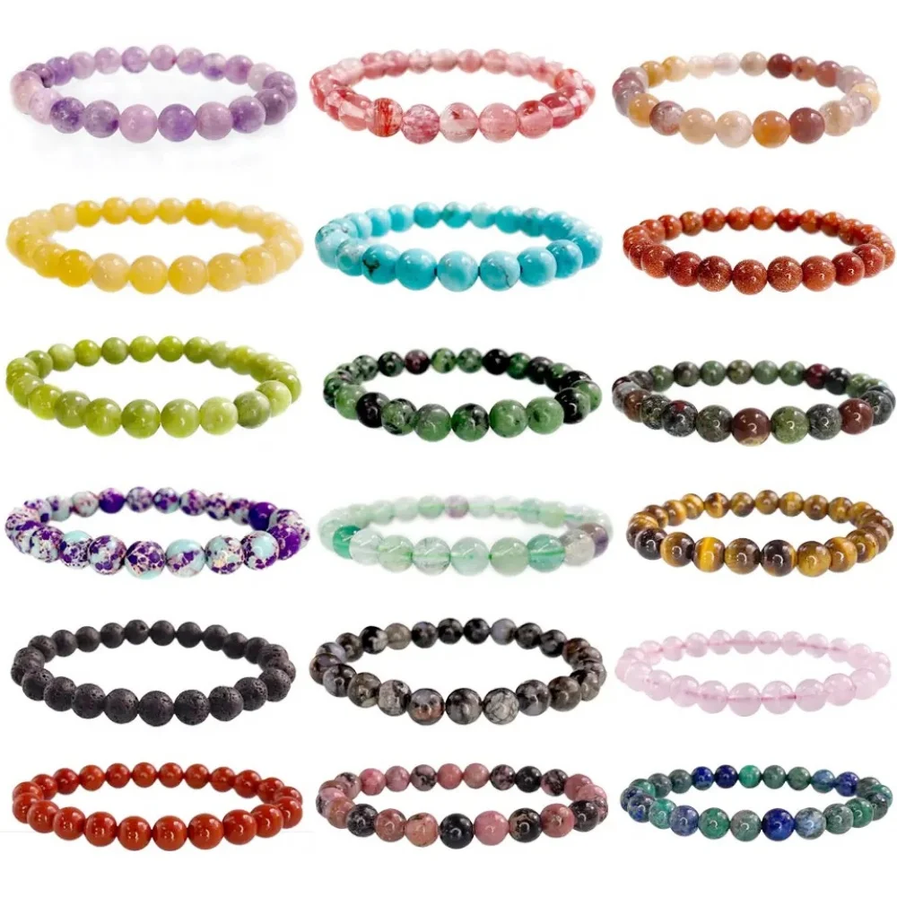 6 mm8mm Naturstein runde Perlen Armband Rosenquarz Chakra Heil kristall elastischen Stretch Armreif für Frauen Männer Schmuck Geschenk