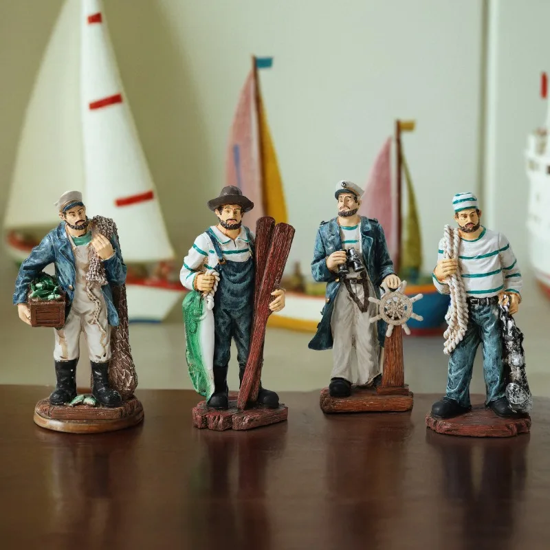 Mediterranean Captain Sailor Model Resin Pirate Ship Decor Nautical Themed Display for Home Bar Cafe and Photography Prop