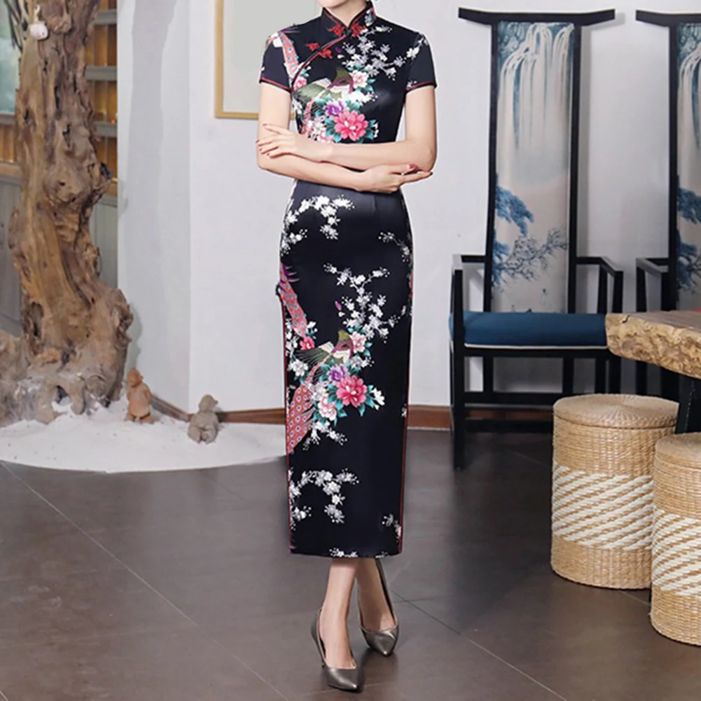 فستان تشيونغسام صيني تقليدي طويل للنساء مع شق في الحاشية وياقة عالية للمناسبات الأنيقة، متوفر بالمقاسات من S إلى XL