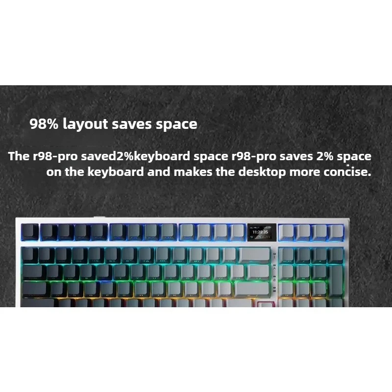 R98Pro Custom Tri-mode Mechanical Keyboard Gasket Structure Hot Swap 98keys Display Screen Side Carved Light Position RGB