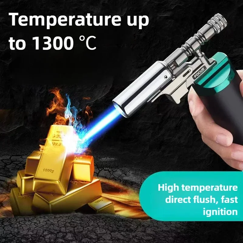 Pistolet de pulvérisation à flamme bleue, coupe-vent fort pour l'extérieur, pour cigares, barbecue, cuisine, butane, rechargeable, pour soudage du métal