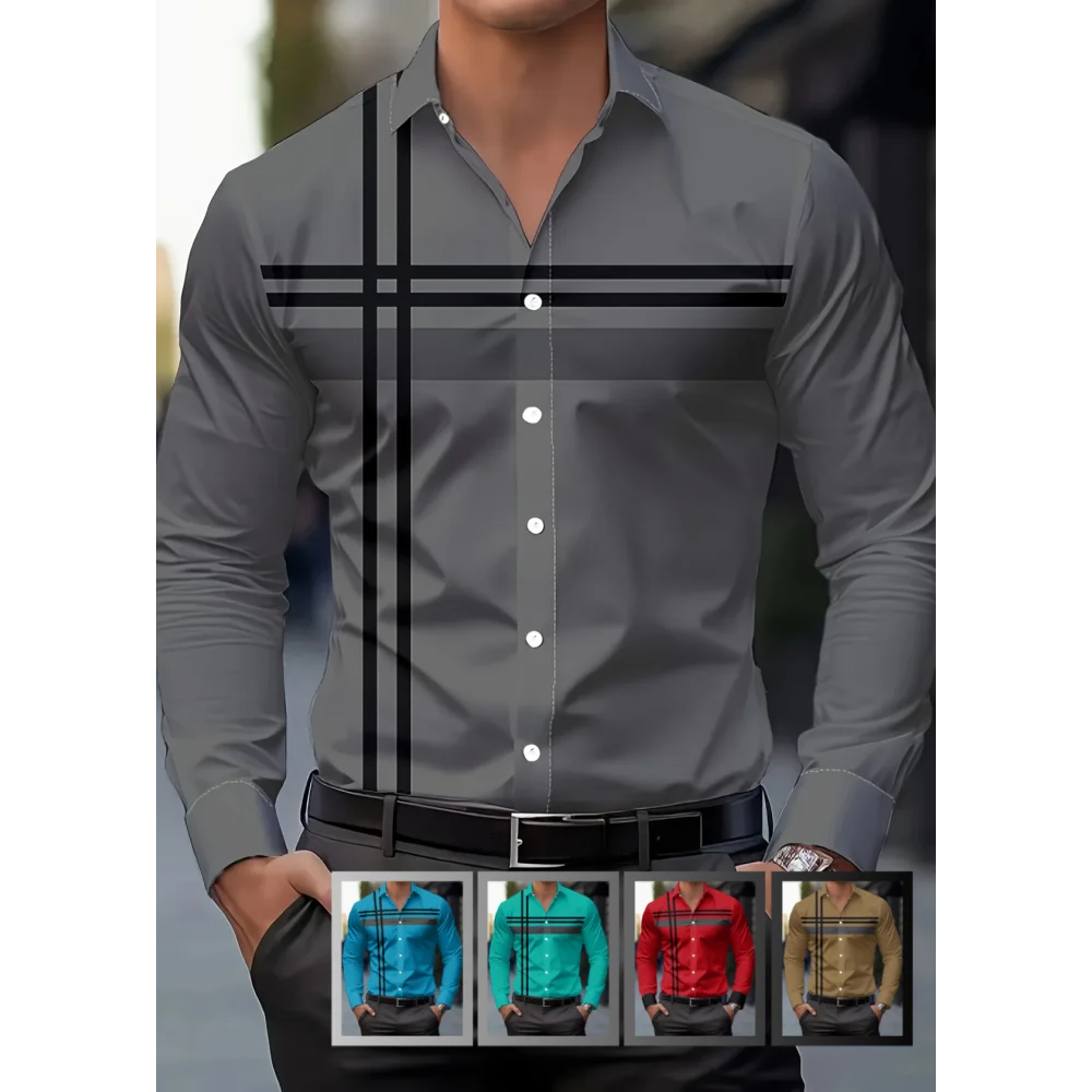 

Men's Dress Shirt with Modern Striped Design Regular Fit Long Sleeve Men's shirt Regular Fit Casual Attire Floral Print