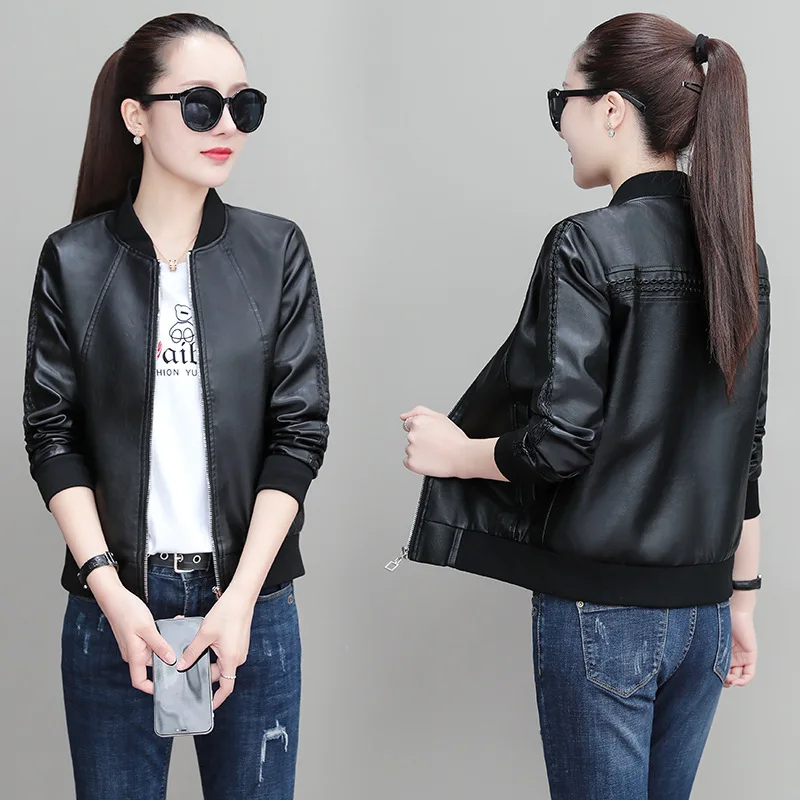 2025 Spring Autumn Women Short Imitation Leather Jacket New Solid Color Zipper Ladies Locomotive Coat PU Leather Jacket Female