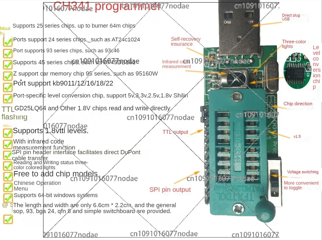 Ch341a Programmer V1.7 1.8v Level Shift W25q64fw W25q128fw Gd25lq64