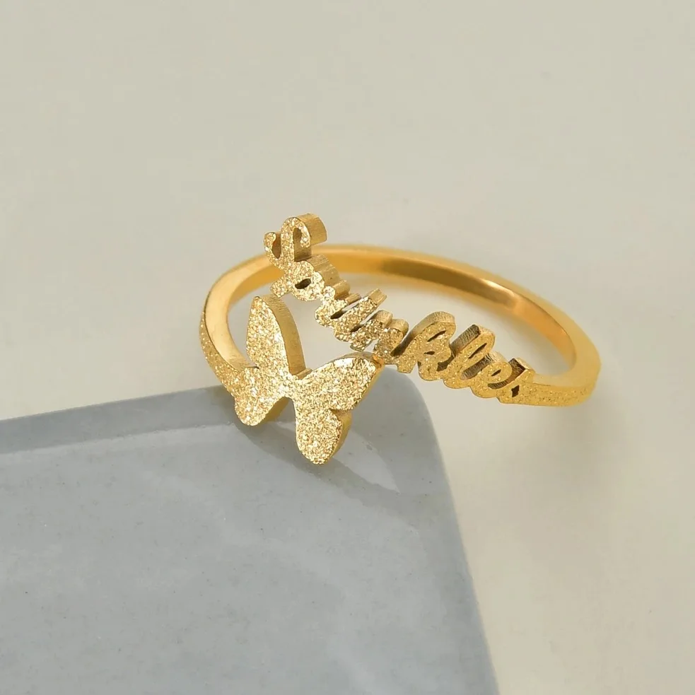 Lateefah DIY Stainless Steel English Letter Name Ring Personalized Butterfly Adjustable Opening Ring