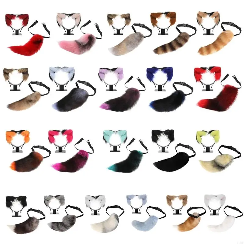 

49MF Halloween Animal Costume Set Furry Ear Headband Furry Animal Tail for Women Masquerade Halloween Cosplay Accessories