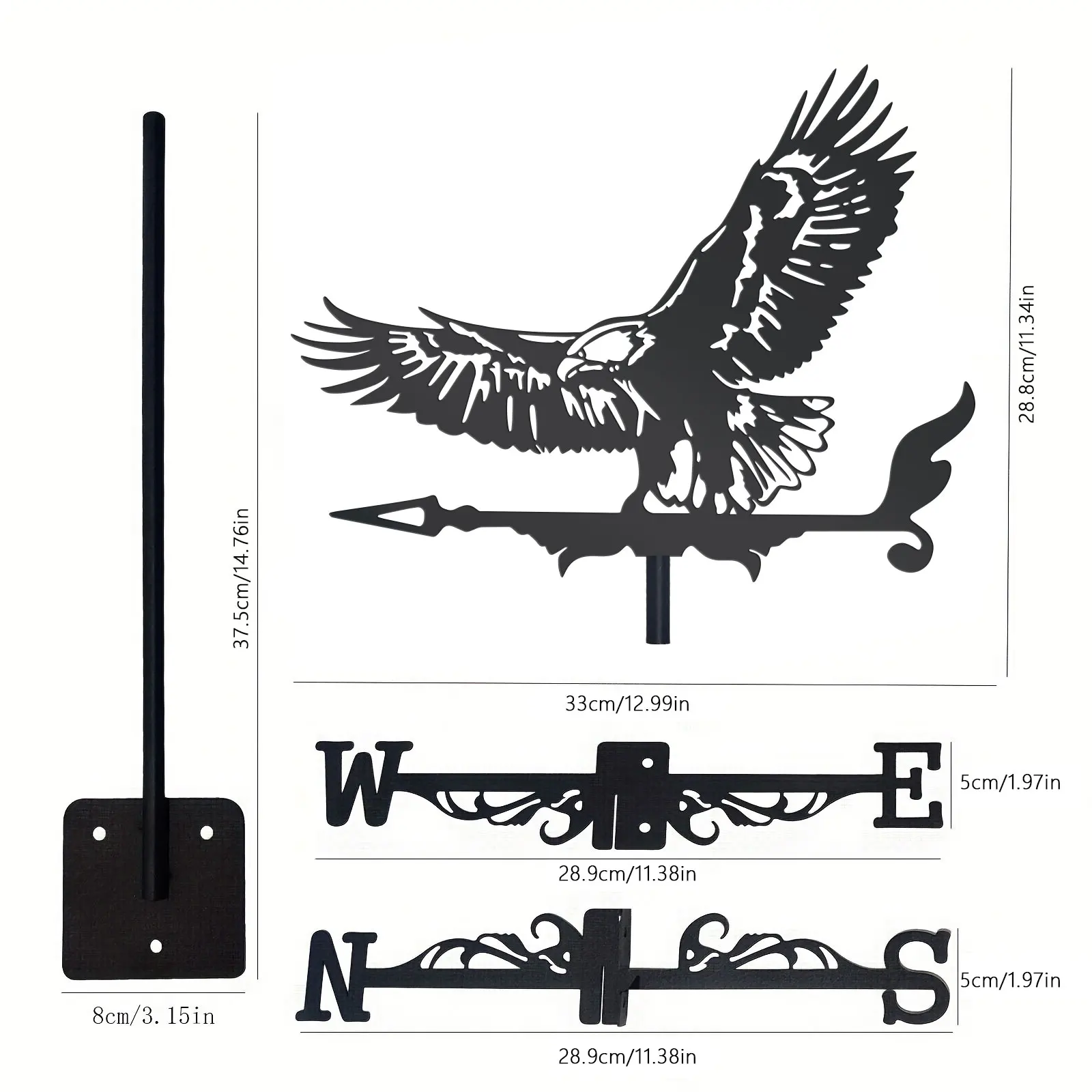 1pc Flying eagle wind vane, rust proof iron, ground insertion decoration, suitable for roofs, gardens, sheds, homes