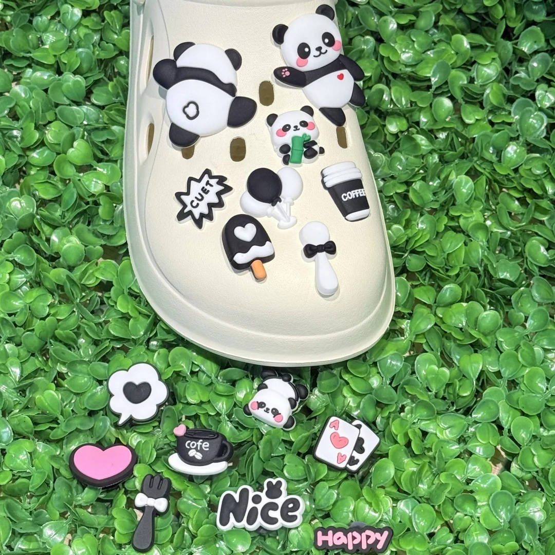 

Новинка, 1-16 шт., Kawaii, панда, кофейный шар, мороженое, ПВХ, подвески для обуви, сандалии с пряжкой, украшения для обуви, тапочки с отверстиями, аксессуары