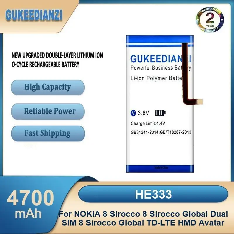 

HE333 4700mAh Mobile Phone Battery For NOKIA 8 Sirocco 8 Sirocco Global Dual SIM 8 Sirocco Global TD-LTE HMD Avatar