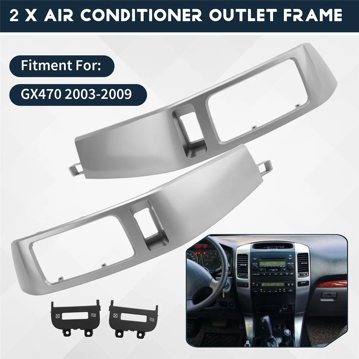 

X59A_2Pcs Car Air Conditioner Outlet Frame A/C Vents Plate Panel for Toyota Land Cruiser Prado 120 Lexus GX470 2003-2009