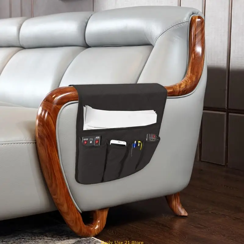 

Sofa Armrest with 5 Pockets Cup Holder Tray Couch Armchair Hanging Storage Bag for TV Remote Control Cellphone