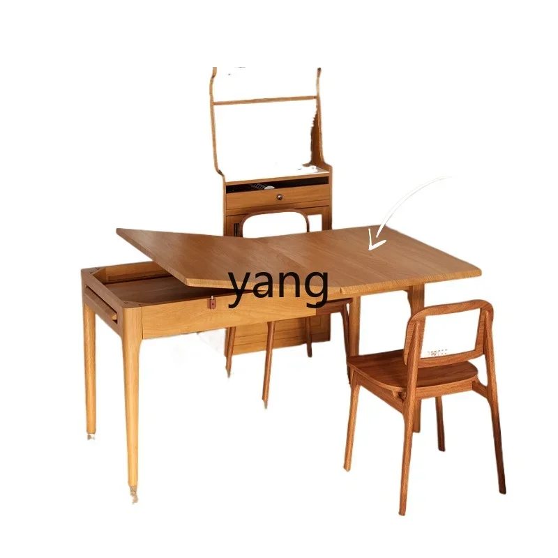 

ZL retractable dining table and chair combination household foldable cherry medium and antique solid wood square table