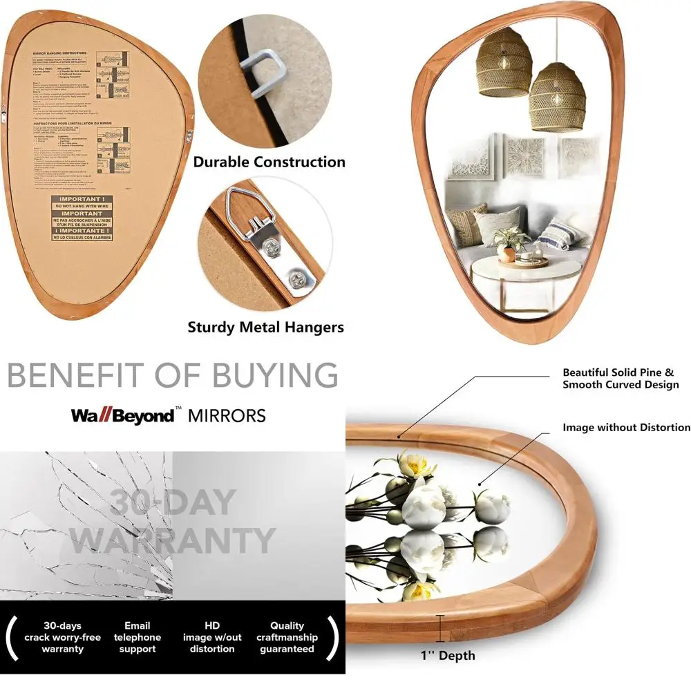 

Настенное зеркало в стиле Mid-Century Modern, асимметричное, декоративное, 30x19 дюймов, для прихожих и гостиных