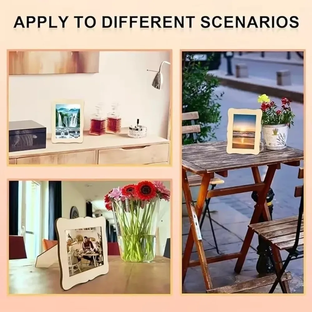 1/5Pcs Unfinished Blank Wooden Photo Frame Premium Wood Material Wavy/Rectangle Shape DIY Picture Frame Easy To Stand