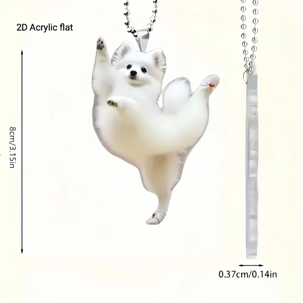 Dancing Pomeranian Acr Pendant Versatile Charm Joyful White Puppy Keychain For Car Mirror,Backpack,Home,Festive Party,Gift&Decor