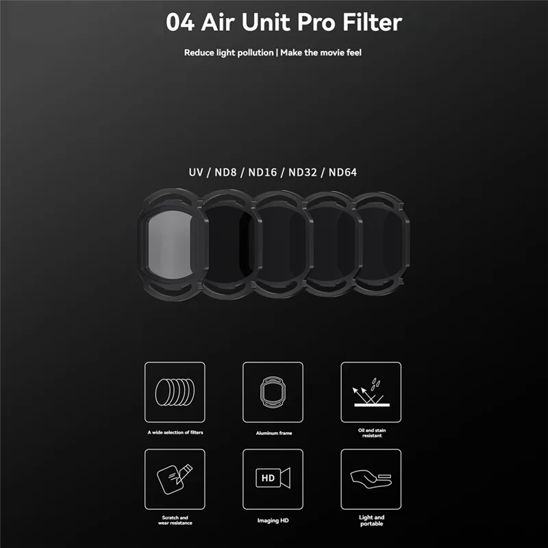 

Комплект фильтров GROCE для DJI O4 Air Unit Pro ND 8/16/32/64, фильтр, УФ-фильтр, маслостойкий и устойчивый к царапинам объектив для дрона FPV