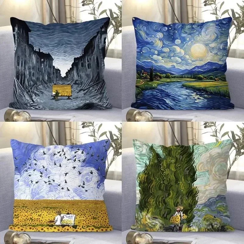 Van Gogh Style Impressionist Art Throw Pillow Cover