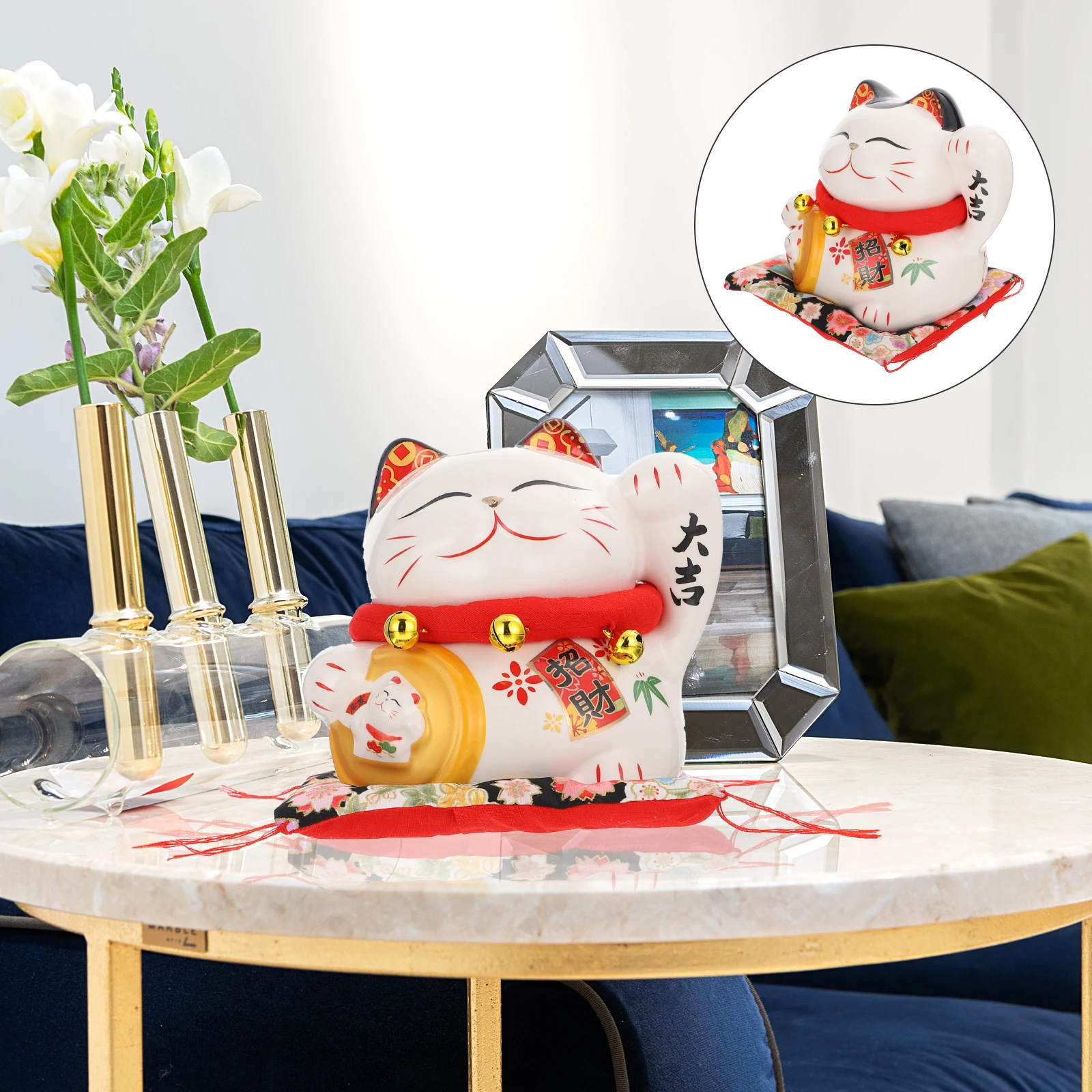 

Chinese Lucky Cat Piggy Bank Toy Feng Shui Desktop Cloth Animal Money Figurine Adults